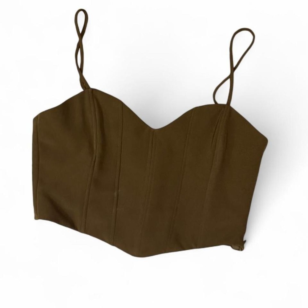 Dark khaki green Zara corset crop top